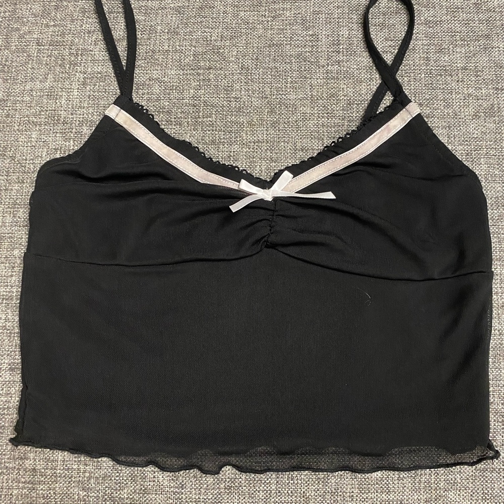RSQ Black Crop Top with Bow and White Trim